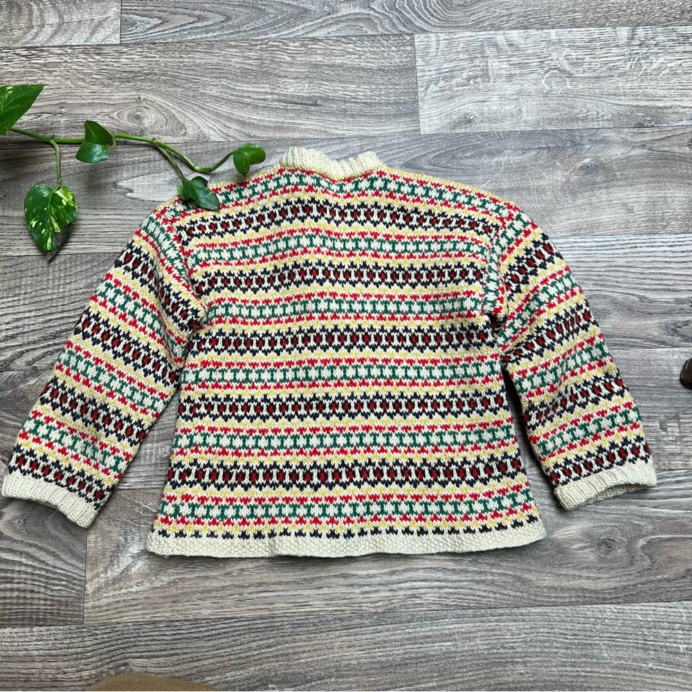 Vintage Wool Fair Isle Nordic Kids Cardigan Sweater - Picture 4 of 5
